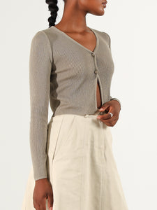 2-Button Ribbed Cardigan, Khaki