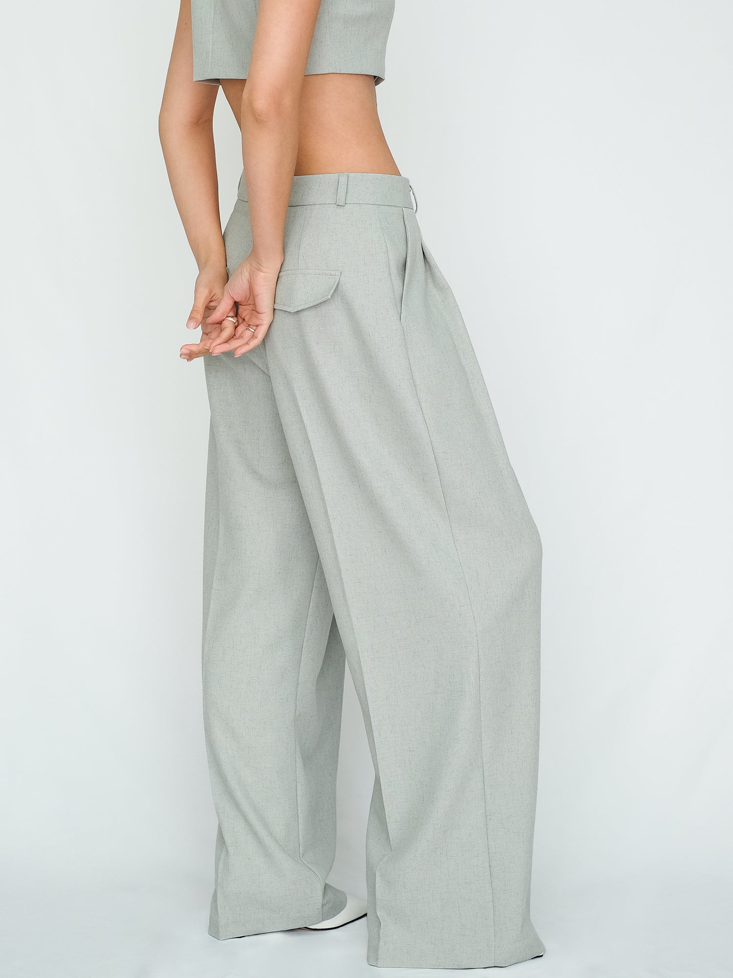 Lola Linen Blend Trousers, Pale Blue