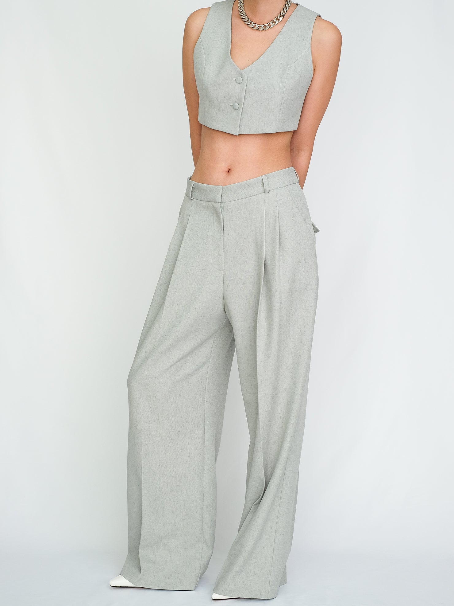 Lola Linen Blend Trousers, Pale Blue