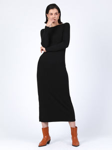 Boat Neck Long Sleeve Maxi Dress, Black