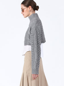 Cable Knit Cropped Sweater, Gray