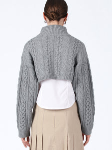 Cable Knit Cropped Sweater, Gray